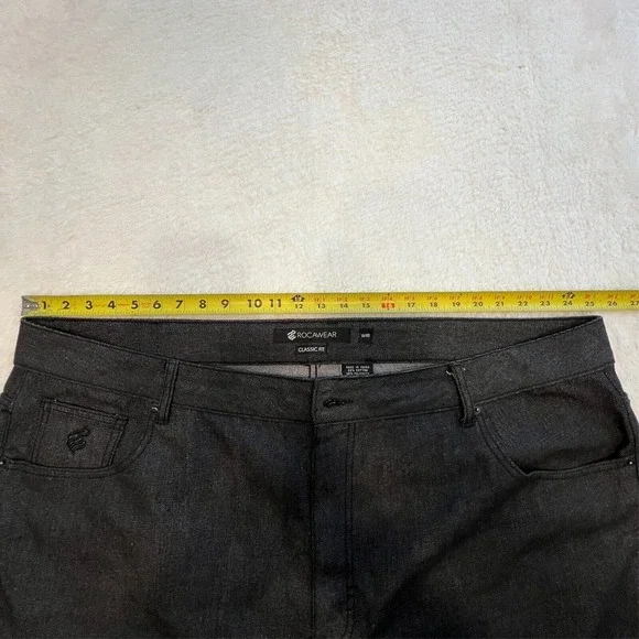 Rocawear Jeans 48x31 Classic Fit BLACK Embroidered Flap Pockets Y2k Baggy Wide - Picture 5 of 10